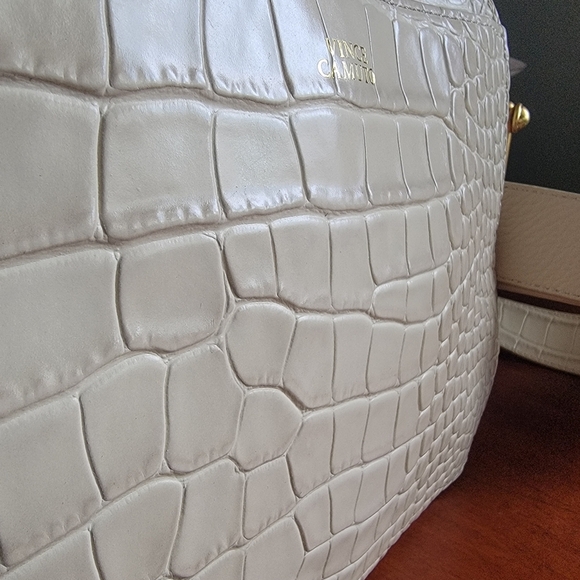 Vince Camuto Tal Croc Embossed Leather  Saddle Bag in Cream - Picture 6 of 16